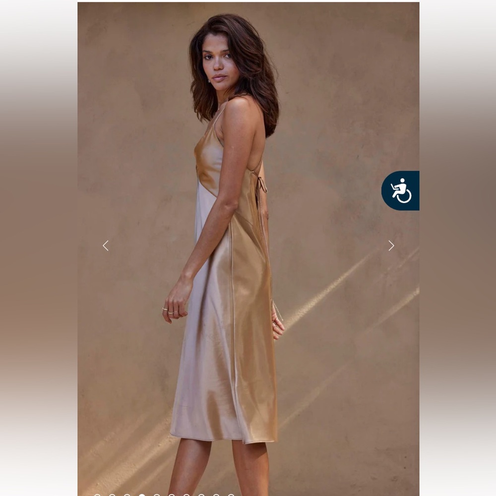 NWT Grace Loves Lace | Silky Satin Midi Dress - Gold - Open Back - Picture 3 of 8